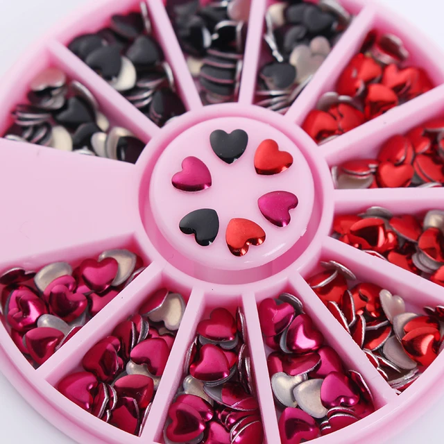 1 Box Mixed Color Rhinestone Heart Design 3d Nail Art Decoration In