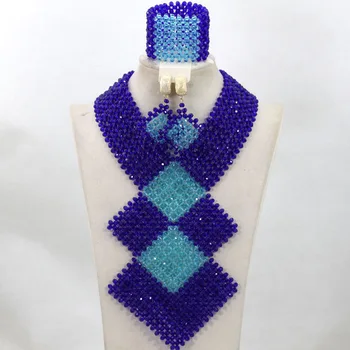 

Fashionable Nigeria Wedding african beads jewelry set Royal Blue Handmade Crystal Bridal jewelry Sets Free shipping HX980