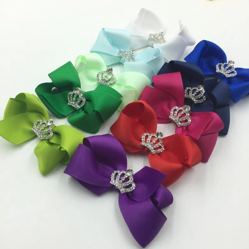 50pcs 3/" Grosgrain Bows+Crown Buttons Ribbon Boutique Hair Bows NO Clips