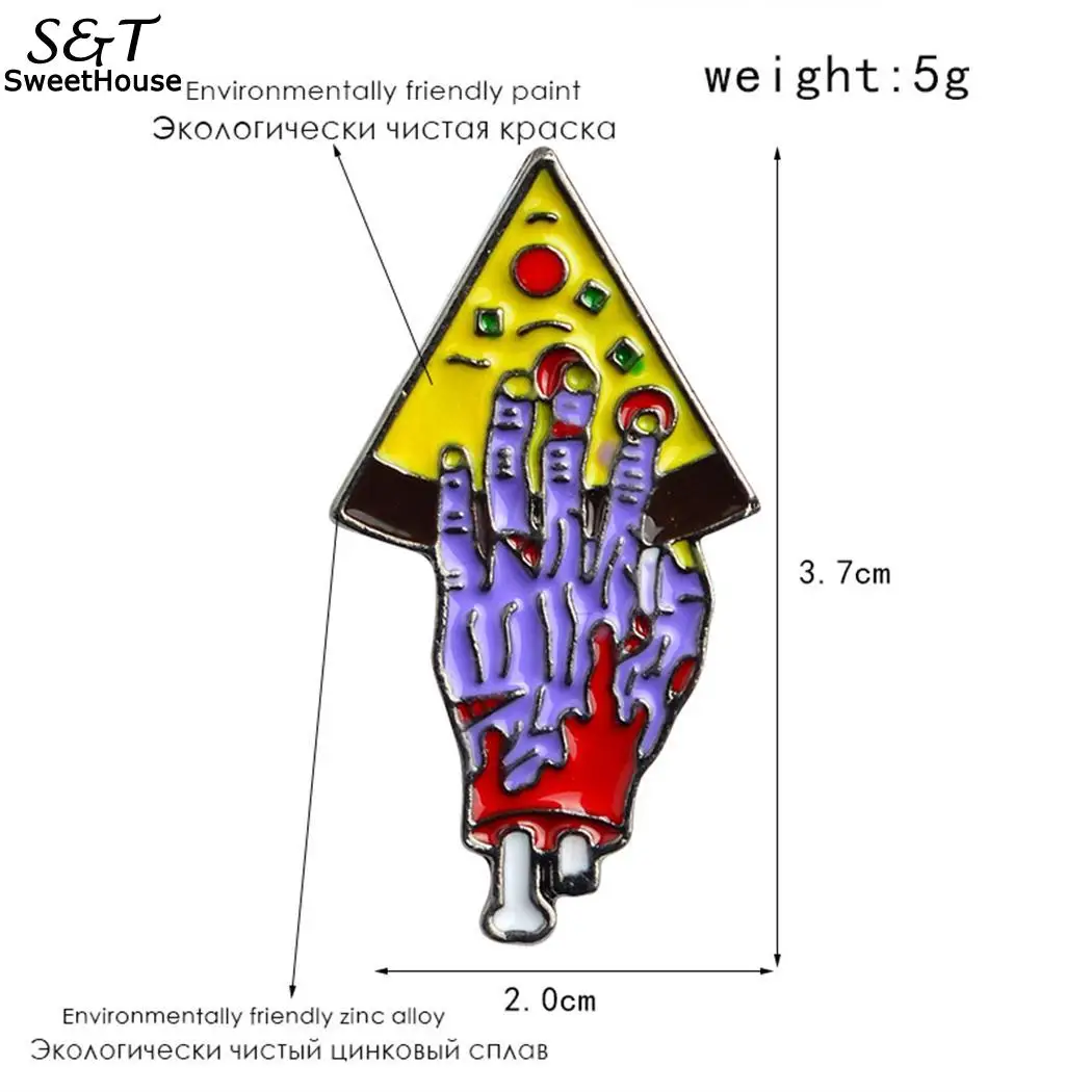 

Lapel Cartoon Pizza Hand Brooch Enamel Metal Pin Badge Bag Denim Decoration