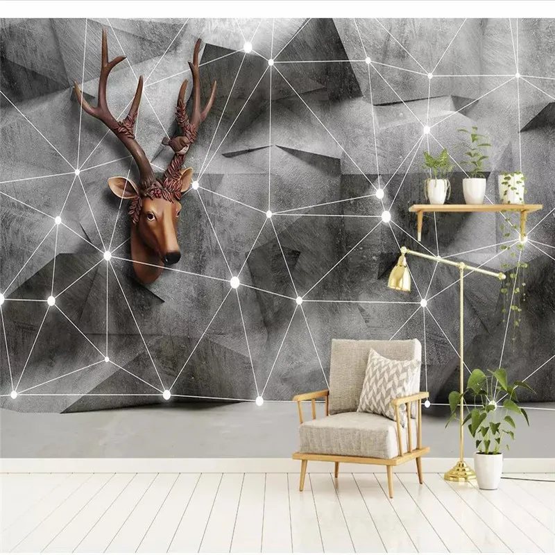Custom Mural Wallpaper Nordic 3d Solid Geometry Triangle Elk Line Tv Background Wall nerdy triangle line windbreaker jacket orange