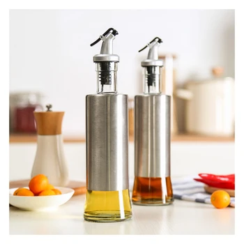 

1Pcs 300ml glass bottle pot 304 stainless steel seasoning pot pot oil dust proof precision of a key to open the kitchen utensils
