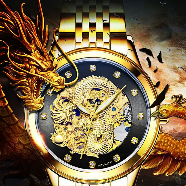 LAOGESHI New Luxury Brand Couple Gold Watch Automatic Mechanical Watches For Men &Women Dragon Phoenix Watch New Year Gifts ! 2