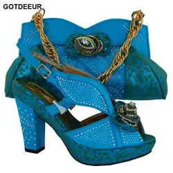 Новые синие обувь и сумка в комплекте итальянского высокое качество итальянские туфли той же расцветки комплект из туфель и сумочки