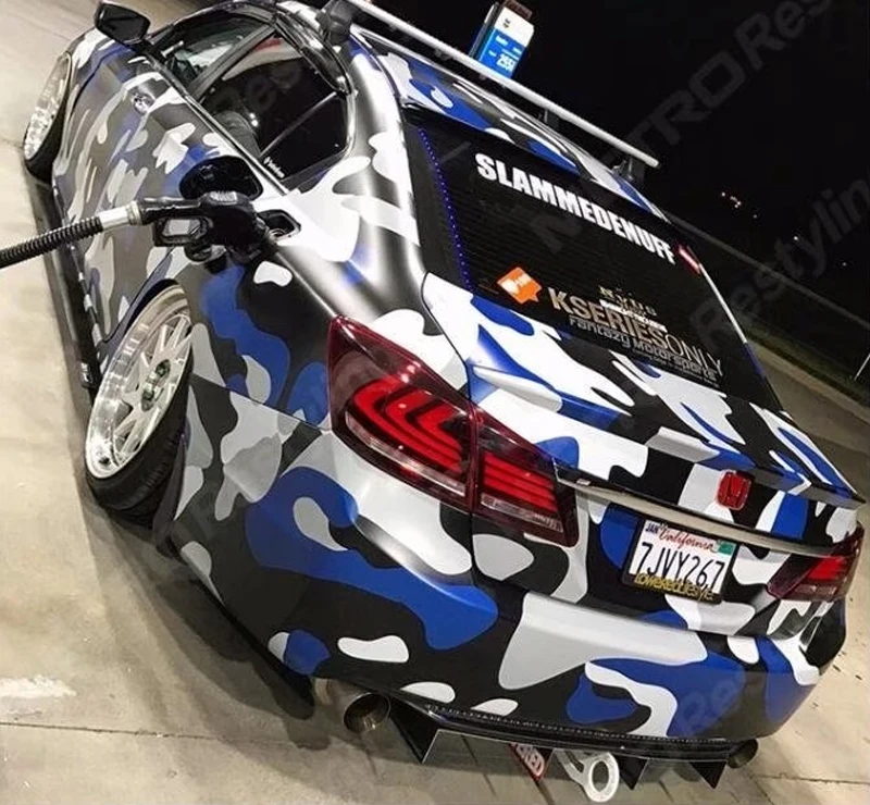Air Release Camouflage Car Vinyl Wrap Foil Black Blue Gray Camo