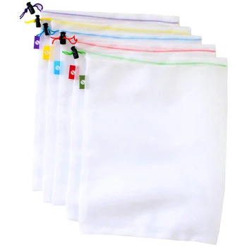 

5pcs Bags Reusable ProduceWashable Drawstring Mesh Bags Net Bags For Fruit Vegetable Storage Washable Storage Drawstring Bag