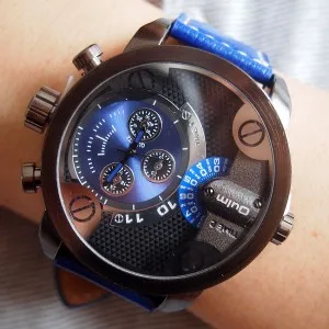 5 см большой циферблат для большого запястья дизайн бренд OULM 3130 Мужские часы с кожаным ремешком Montre homme Marque мужские relogio masculino оригинальные - Цвет: Blue