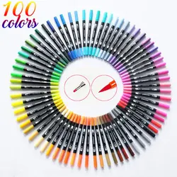 100 цветов двойной кончик Кисть ручка художественная маркер ручка Отличная тонкая подводка Ручка для пули журнал раскраска книги