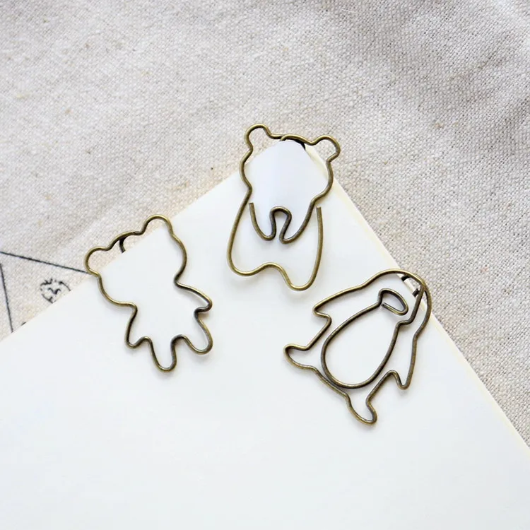 

10pcs/pkg metal bronze or silver animal shaped paper clips round clips clamp bookmarks office clips and school supplies hot sell
