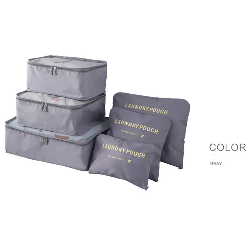 6 шт./компл. сумка органайзер для путешествий сумки портативный органайзер для одежды водонепроницаемый чехол для белья чемодан упаковка мешок сумка для хранения - Цвет: Светло-серый