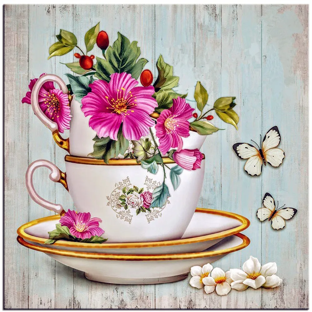 DIY 5D Round Mosaic Diamond Embroidery Cross-Stitch Picture of Crystals Decorative Painting Rhinestone Kitchen Flowers Pattern