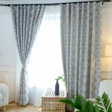 High-grade American Artificial cotton and linen jacquard shade curtains,light yellow pink grey blackout curtains for Bedroom