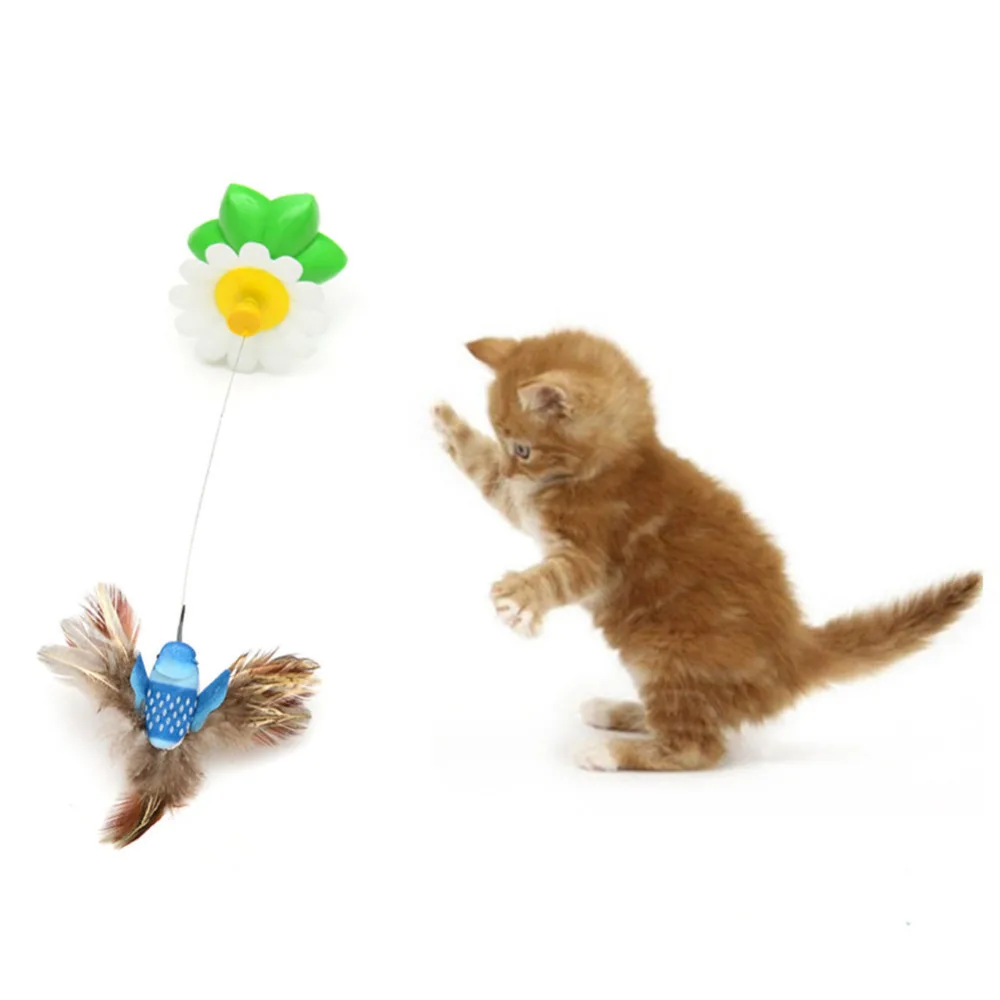 

1 pcs Electric Dancing flying Birds made by feather with Hummingbird 360 Rotation Cat Toys for Teasing Birds Random Color