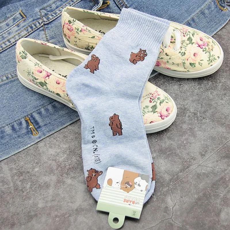 Anime We Bare Bears print socks Grizzly Panda IceBear cute fun cartoon women cotton sock autumn winter soft comfort breathable