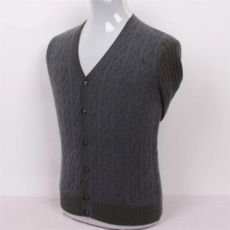 100% козья кашемир нить вязать моды для мужчин v-образным вырезом H-прямые толстый свитер темно-серый 2 вида цветов S/3XL