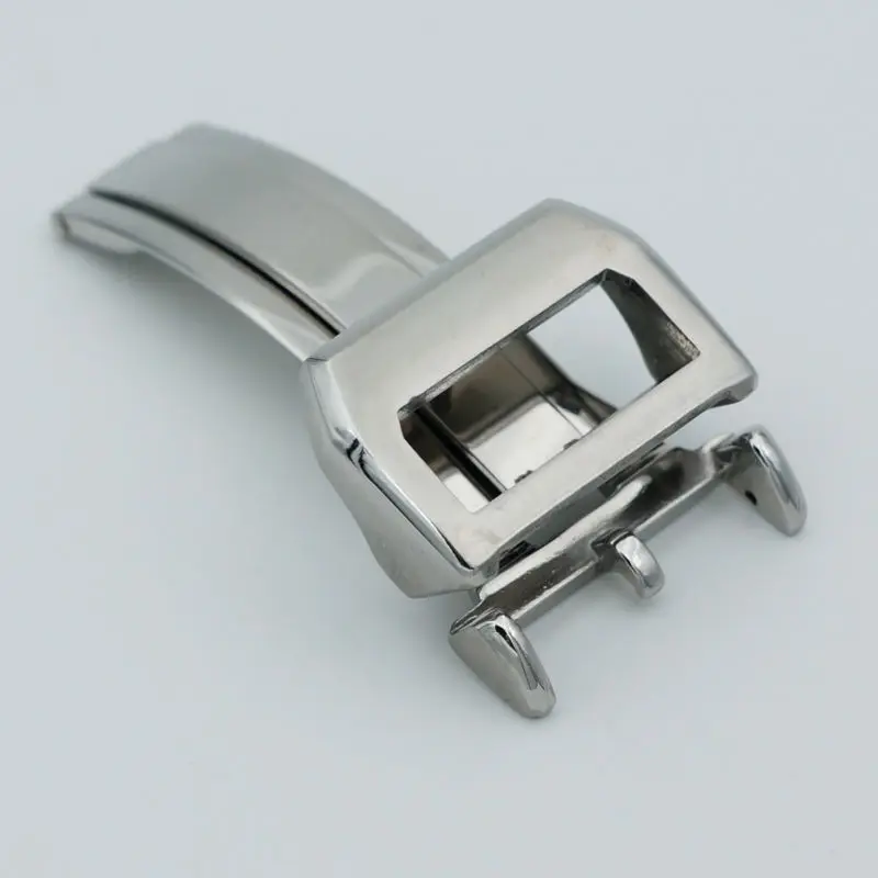 MAIKES New Stainless Steel Folding Clasp 18mm Silver Leather Strap