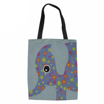 

NoisydesignsLarge Capacity Shopping Bags Foldable Ladies Funny Elephant Printed Handmade Coth Bag for Females Reusable Storage