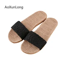AoXunLong/Новинка; Летние льняные тапочки; Бесшумная домашняя обувь; шлепанцы без задника; мужские шлепанцы; простые домашние Вьетнамки с подвеской в виде светильника; мужские сандалии