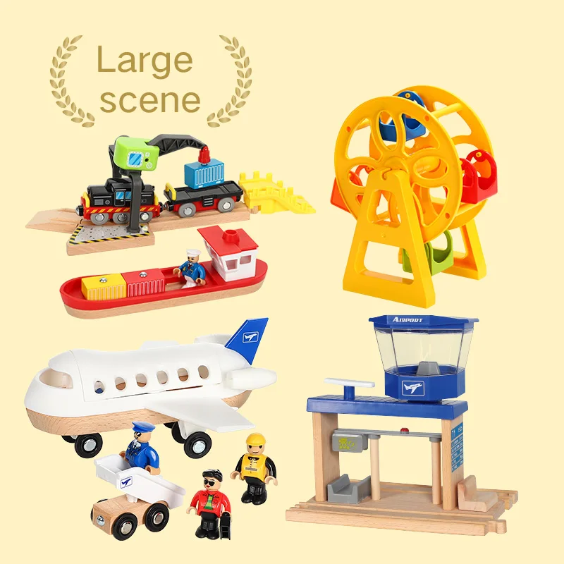 

wooden track scene accessories White plane with dolls airport platform compatible with Thomas brio model train ho scale