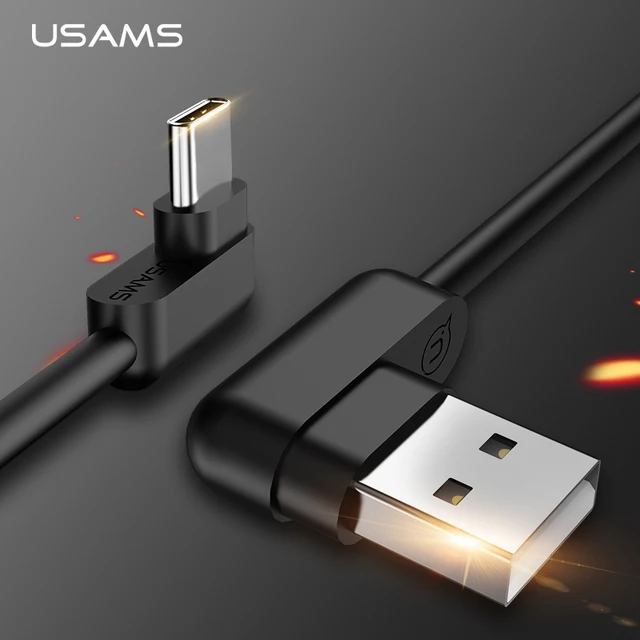 USAMS Type C Data Cable L Bending USB C Charge Cables for Samsung Xiaomi Data Sync USB Phone Cable Fast Charging Cable type-c