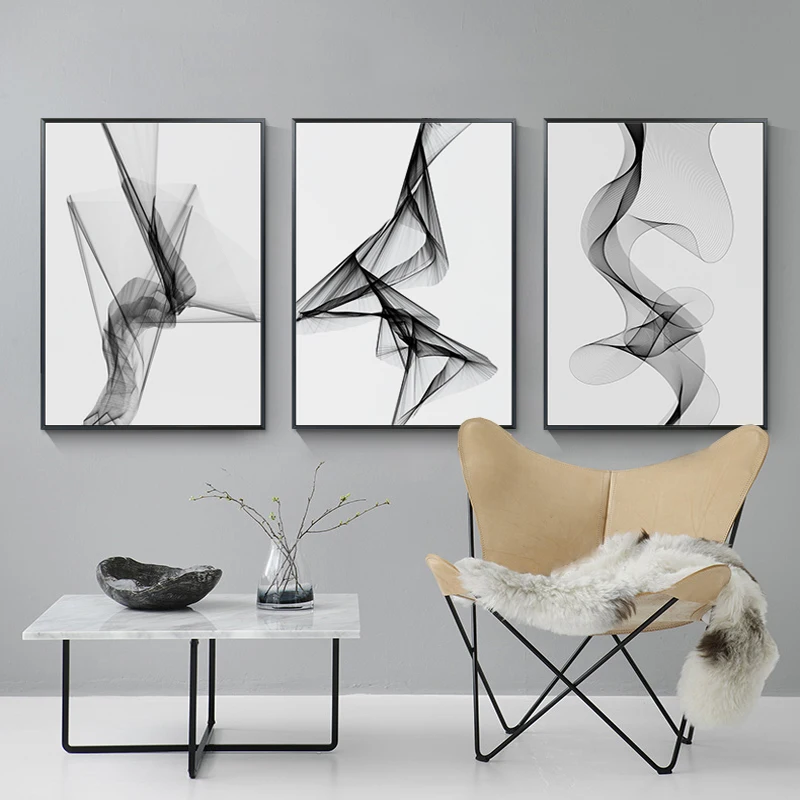 

Nordic Canvas Painting With Frame Pictures Wall Art Print Poster for Home Living Room Abstract Black Whiter Decoration 3 piece