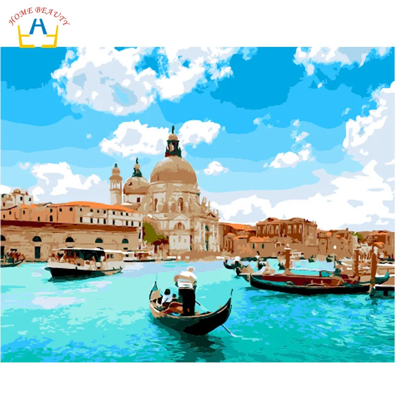 

Painting calligraphy diy acrylic picture by numbers wall canvas painting coloring by number hand painted water city Venice YA033