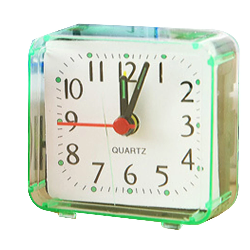 Square Small Bed Alarm Clock Transparent Case Compact Travel Clock Mini