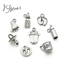 40pcs Tibetan Silver Plated Baby Born Cup Bottle Footprint Charms Pendants for Jewelry Making Findings DIY Handmade