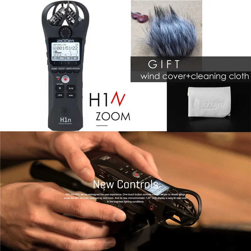 Zoom H1n цифровой удобный рекордер управление одним касанием кнопки камера аудио рекордер интервью встроенный Стерео конденсаторный микрофоны