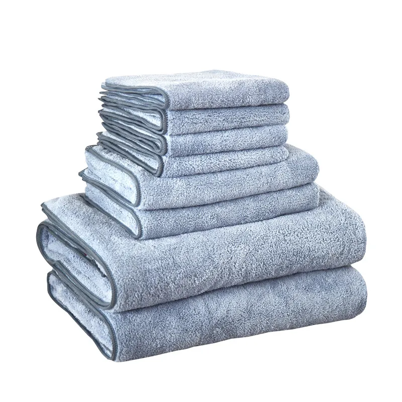 Blue Solid Color Sets Of Towels Quick Dry 8Pcs Towel Set Face Towels
