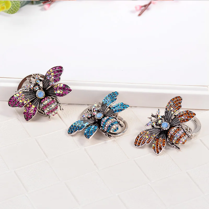 EASYA Rhinestone Bling cristal mariposa insecto llavero clave titular 3 colores de aleación de Metal de Chaveiro clave Llaveros