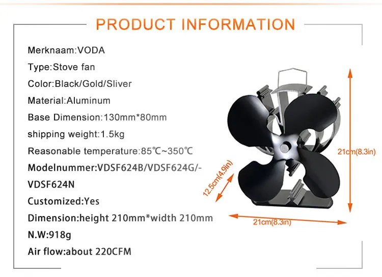 Вентилятор с 4 лопастями, работающий от тепла(черный), увеличивает более 80% теплого воздуха, чем 2 лопастной вентилятор для плиты для дерева/бревен горелки/камина