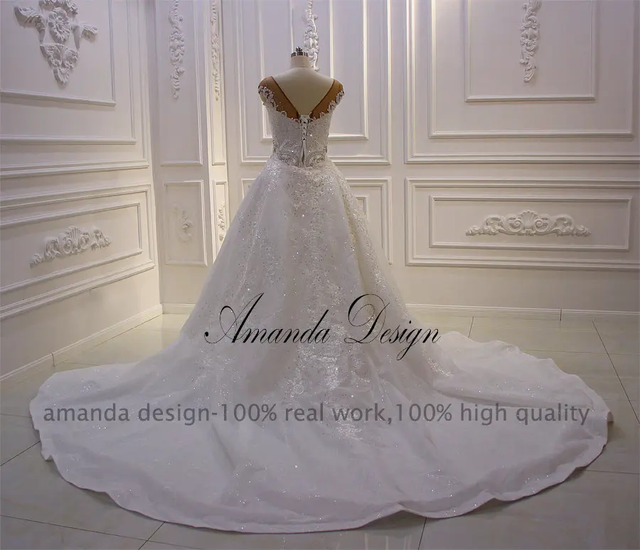 Аманда дизайн robe de mariee cap рукав кружева аппликация со стразами Съемная юбка свадебное платье