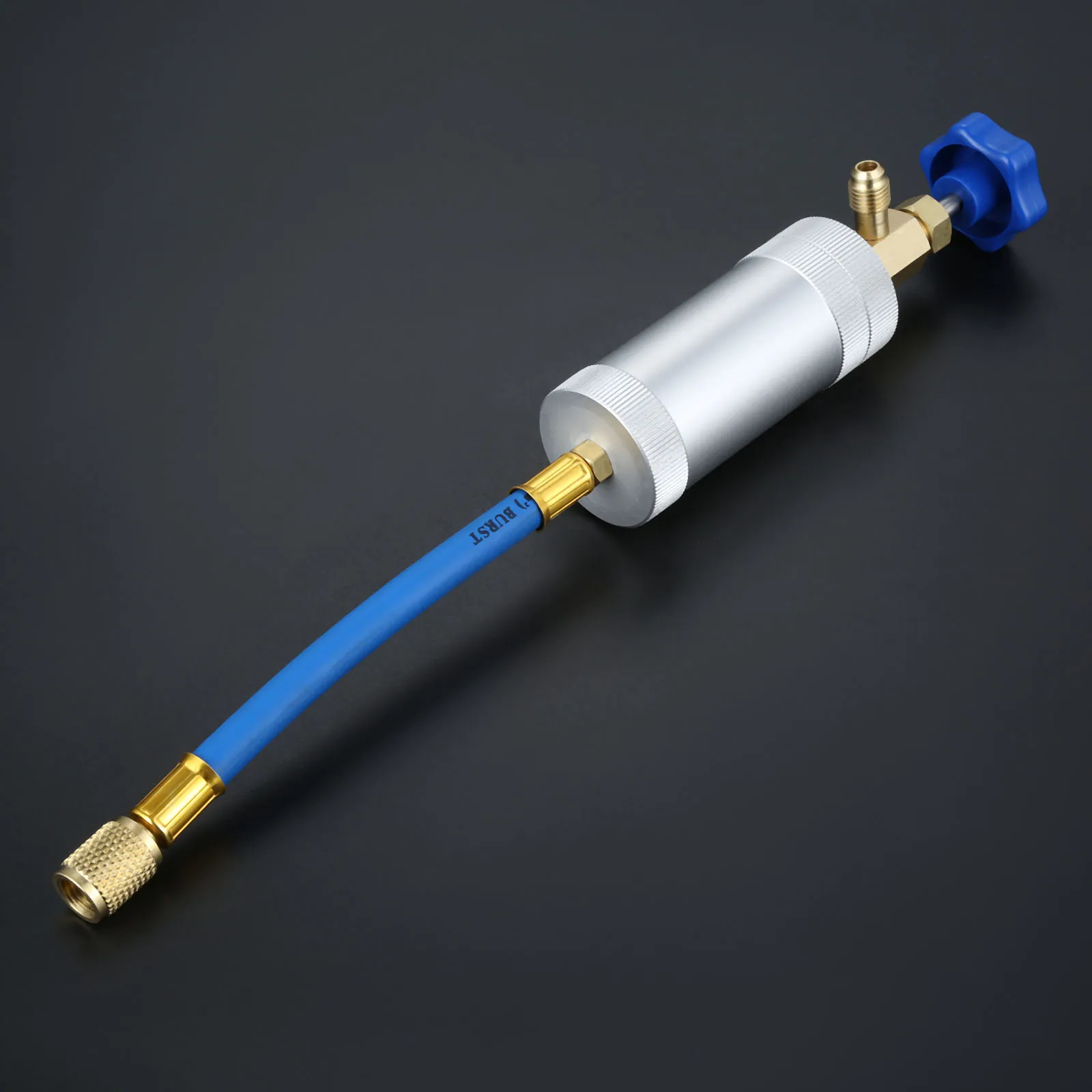 

A/C Oil Dye Injector Low R12 R22 Quick Coupler Adapter Kit Injection Hand Turn Pump Oiler A/C Oil Injector 1/4" SAE Male Female