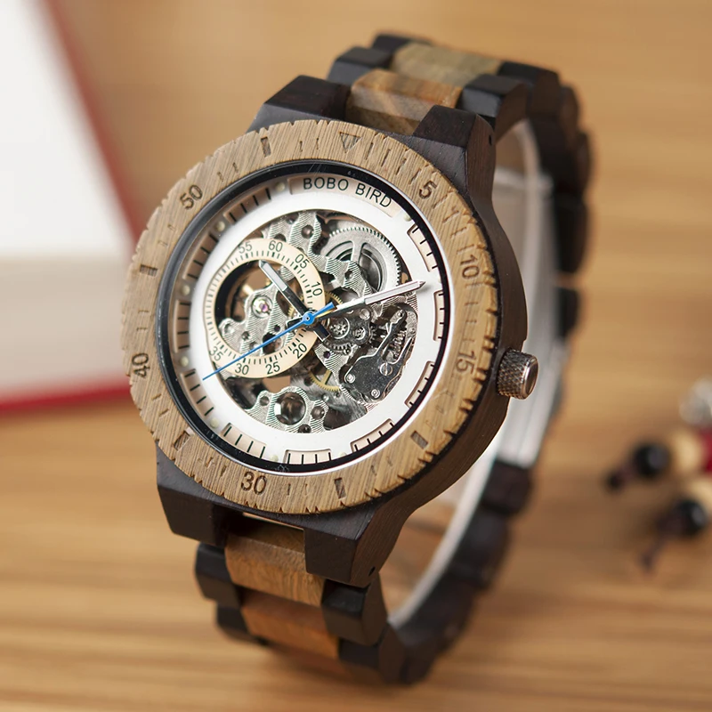 BOBO BIRD Men Automatic Mechanical Wooden Watches Forsining Wristwatch Waterproof Male in Gift Wood Box masculino watch BOBO BIRD Men Automatic Mechanical Wooden Watches Forsining Wristwatch Waterproof Male in Gift Wood Box masculino watch