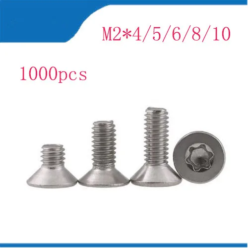 

1000Pcs plum bolt M2 M2.5 M3 M4 304 Stainless Steel Torx Countersunk Screw Six-Lobe Flat Head Machine Security Screws HW027