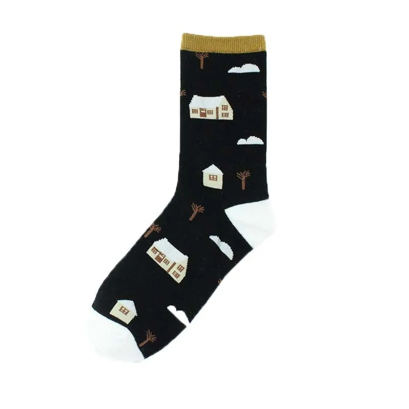 CHAOZHU/Женские Жаккардовые осенне-зимние модные милые женские носки с изображением дерева и дома для девочек