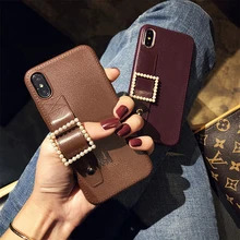 Fashion PU Leather Matte Case with Wrist Holder Stand for iPhone X XS XS MAX XR 7 8 7 plus 6 6s 6s plus Ultra Thin Pearl Case Fashion PU Leather Matte Case with Wrist Holder Stand for iPhone X XS XS MAX XR 7 8 7 plus 6 6s 6s plus Ultra Thin Pearl Case