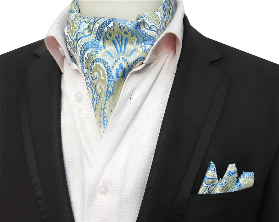 male scarf 2 Pcs/Set Fashion Men Formal Scarf Set Jacquard Woven Paisley Scarves with Handkerchief black scarf mens Scarves