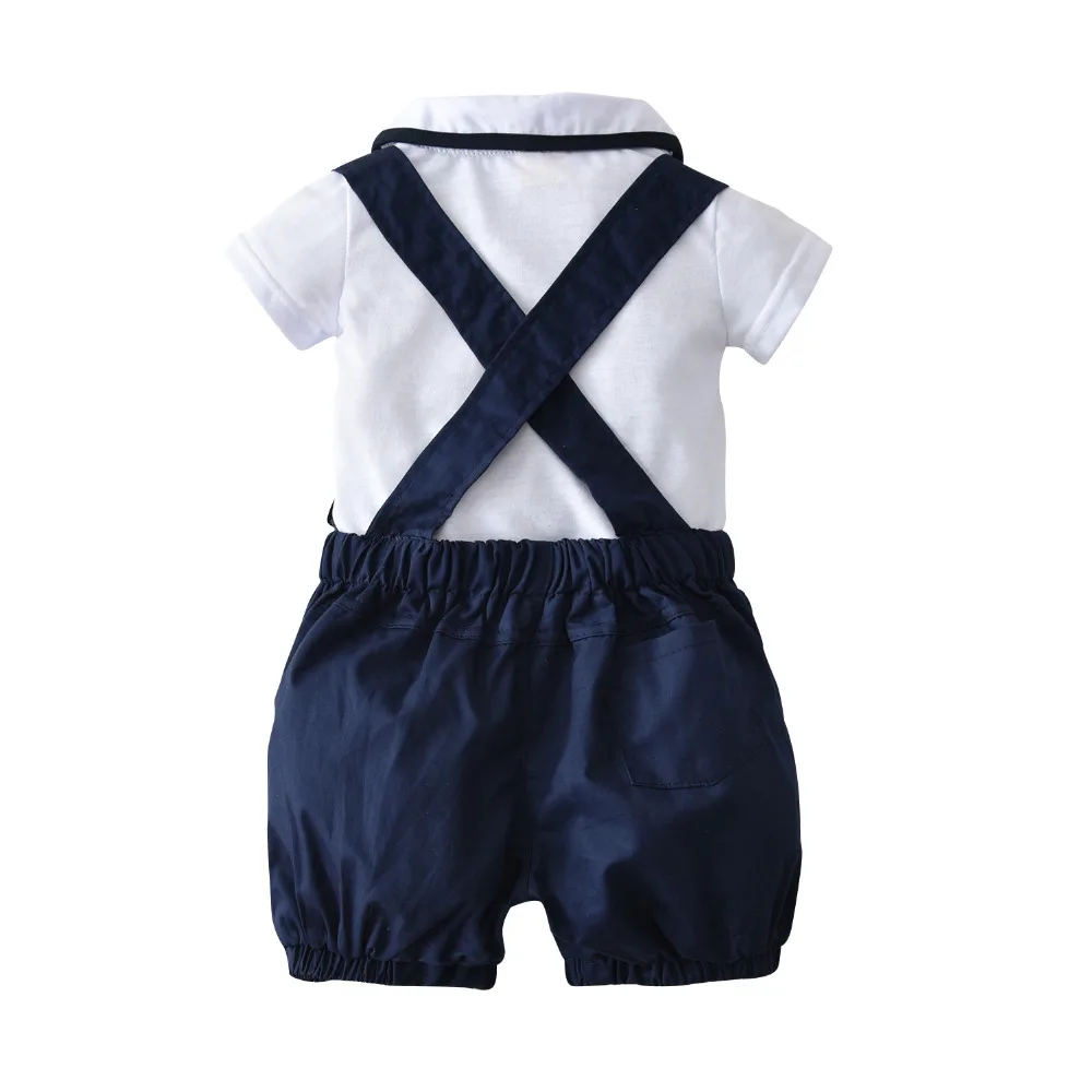 Новая одежда для маленьких мальчиков Модный Костюм Джентльмена белая футболка с короткими рукавами для малышей+ штаны на подтяжках одежда для маленьких мальчиков из 2 предметов