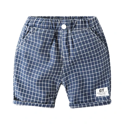 blue plaid Dimusi/летние шорты для мальчиков; хлопковые шорты в клетку с принтом; трусики; пляжные шорты для мальчиков; BC218 - Цвет: blue plaid