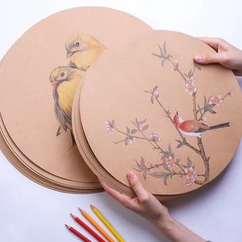 

250g 50 Pieces Round Kraft Paper Professional Watercolor Paper Hand Painted Watercolor Art Sketch Paper Student Art Supplies
