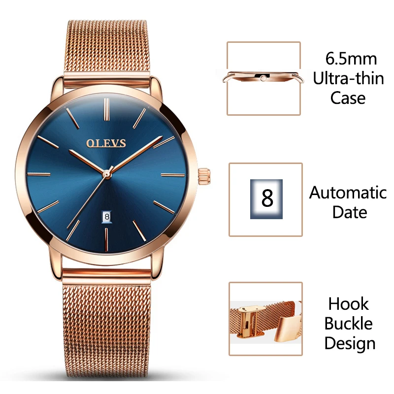Ultra thin Ladies Watch Brand Luxury Women Watches Waterproof Rose Gold Stainless Steel Quartz Calendar Wrist Watch montre femme