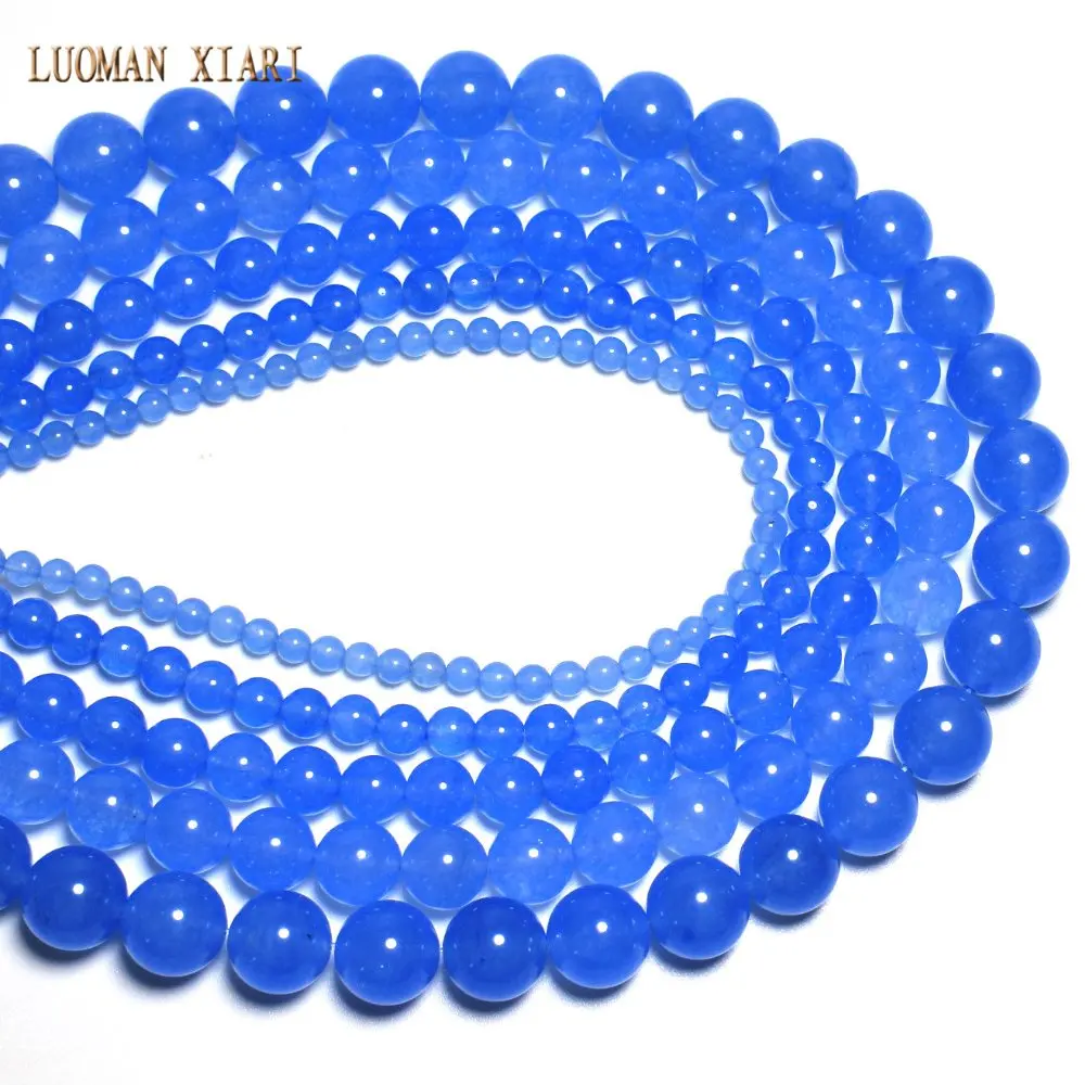 

Wholesale Light Blue Chalcedony Natural White Stone Beads For Jewelry Making DIY Bracelet Necklace 4 /6 /8 / 10 /12 mm 15''
