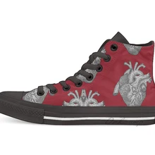 Анатомическое Сердце чернила иллюстрации Высокие парусиновые туфли на плоской подошве; повседневная обувь на заказ; Прямая