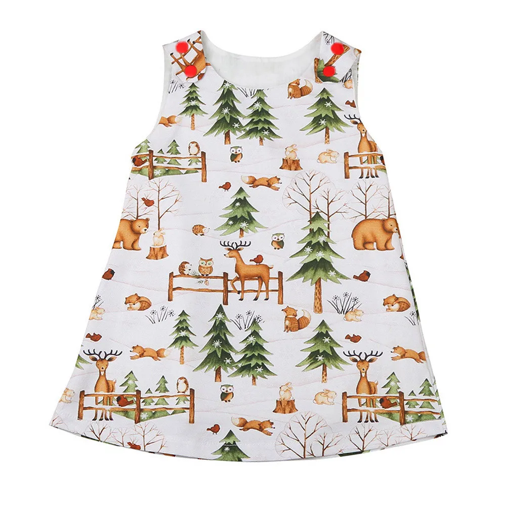 

baby dress girl clothes summer 2019 Baby Girls dresses Woodlands Cartoon Animal Sleeveless Princess dresses girls drop ship #EW