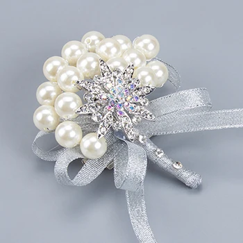 

10 Colors Luxury Wedding Groom Groomsmen Boutonniere Handmade Pearl Crystal Rhinestone Suit Corsage Brooch Buttonhole Flowers