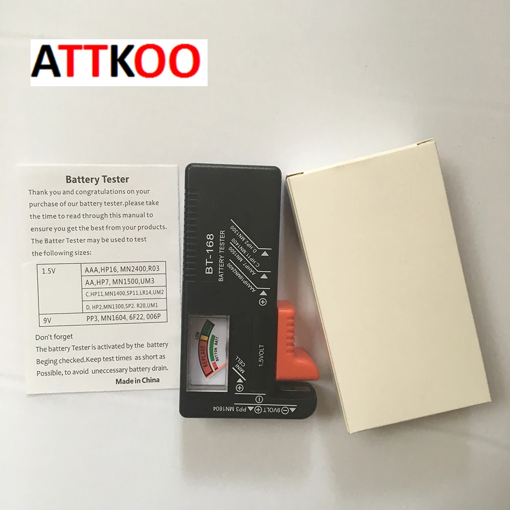 

BT168 AA/AAA/C/D/9V/1.5V batteries Universal Button Cell Battery Colour Coded Meter Indicate Volt Tester Checker WITH white box