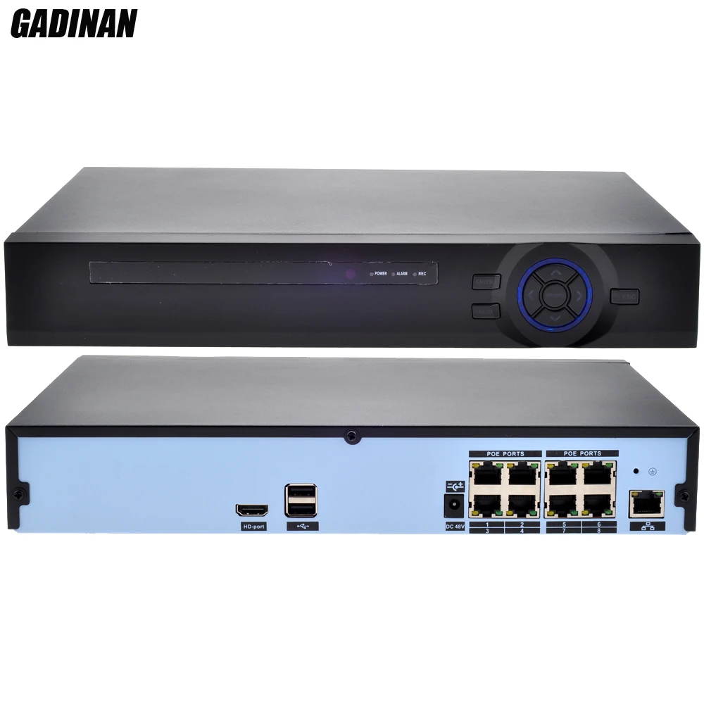 GADINAN H.265 HEVC POE 48V NVR 8CH 4MP/4CH 5MP IEE802.3af 48V PoE CCTV System 4K HDMI Output ONVIF XMEYE P2P Support 2 HDD Port