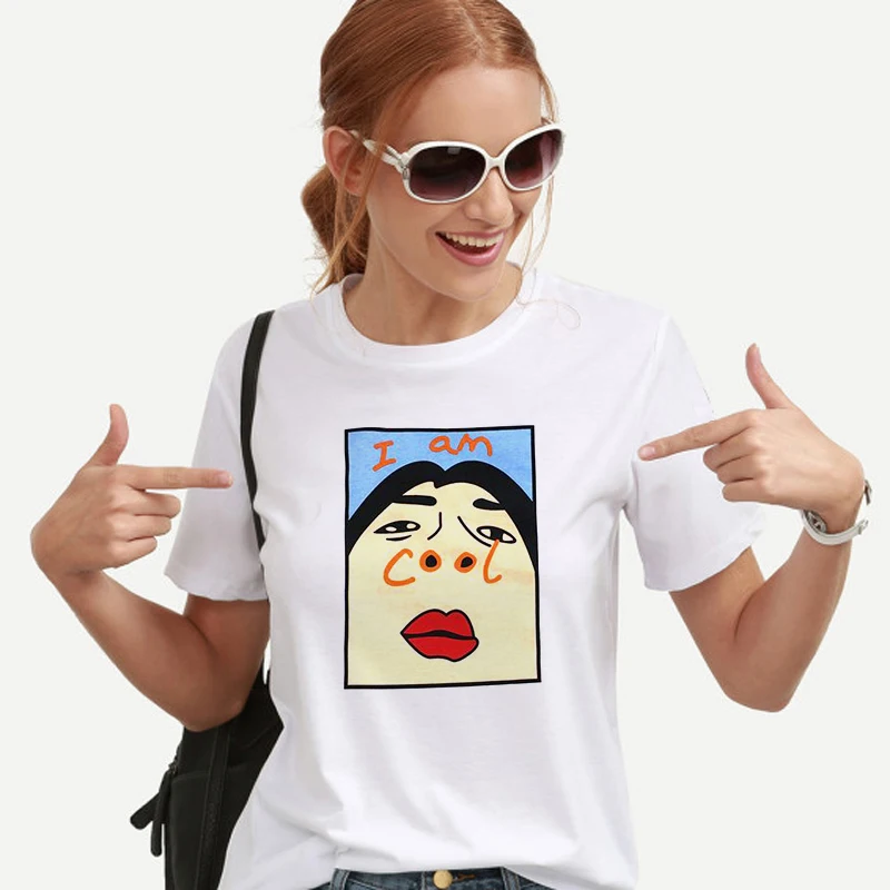 

Harajuku I am Cool Funny Letter Print White T shirt Women Korean Creative Female T-shirt Fashion Spoof Black Top Tee S-XLs